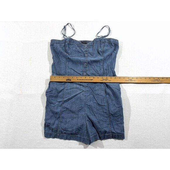 Abercrombie & Fitch Romper Blue Denim Lyocell Button Sleeveless Strap Y2K Sz XL - Picture 5 of 13